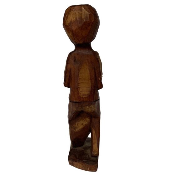 Vintage Wooden Man Carving with Drum - Picture 5 of 7